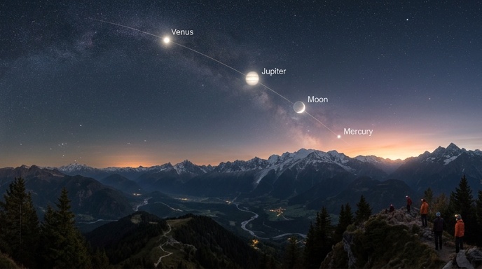 17. června se na obloze seřadí Merkur, Jupiter, Venuše a Měsíc
