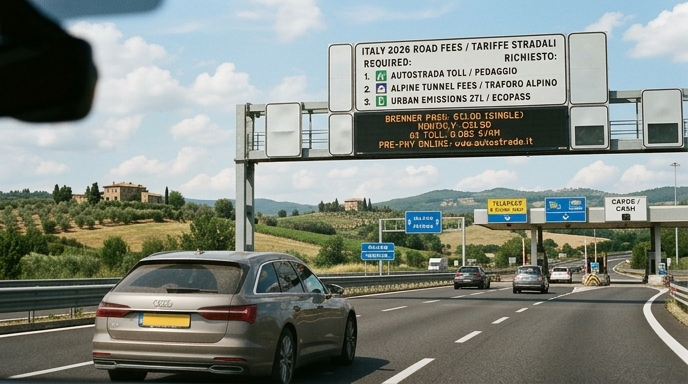 Cesta autem do Itálie 2026: Poplatky a trasy pro řidiče
