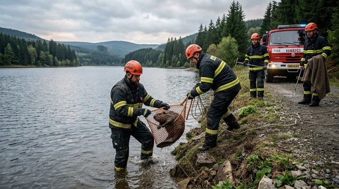 Hasiči na Šumpersku opět zachránili bobra z nádrže